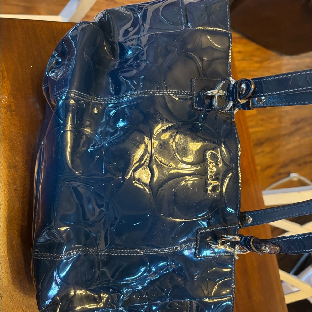 Coach Blue Patent Leather Tote Bag